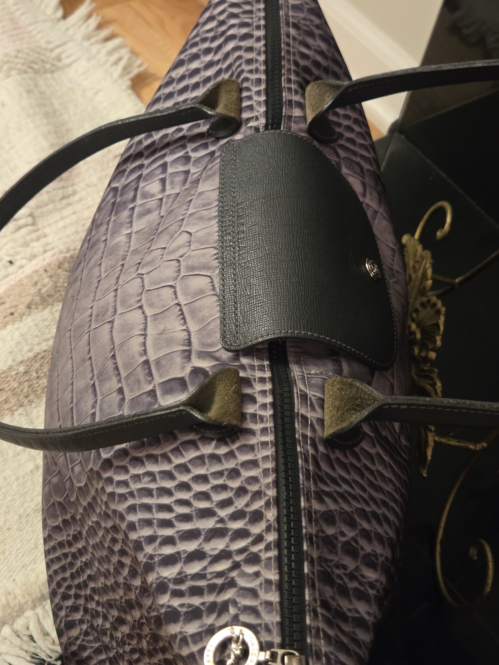 Longchamp Le Pliage Croc-Print Nylon Tote Bag in grey Large - Picture 11 of 16
